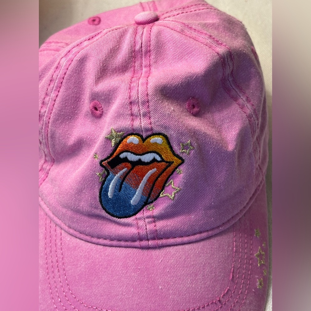 The Rolling Stones Pink Baseball Hat with Iconic Logo Women’s One Size Fits All
